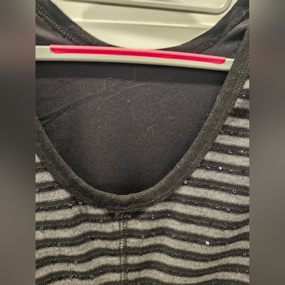 Express Black Gray Striped Sequin Knit Dress Medium - Picture 4 of 9